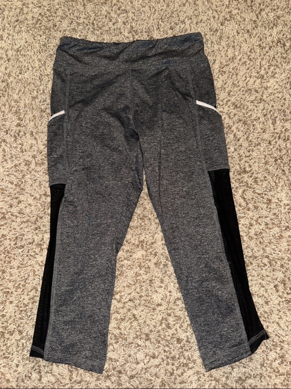 Adult Active Capri Leggings - Gray with Black Mesh